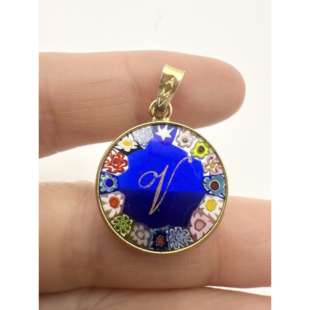 Vtg Antica Murrina Murano Millefiori Initial V Gold Plated Sterling Silver 925